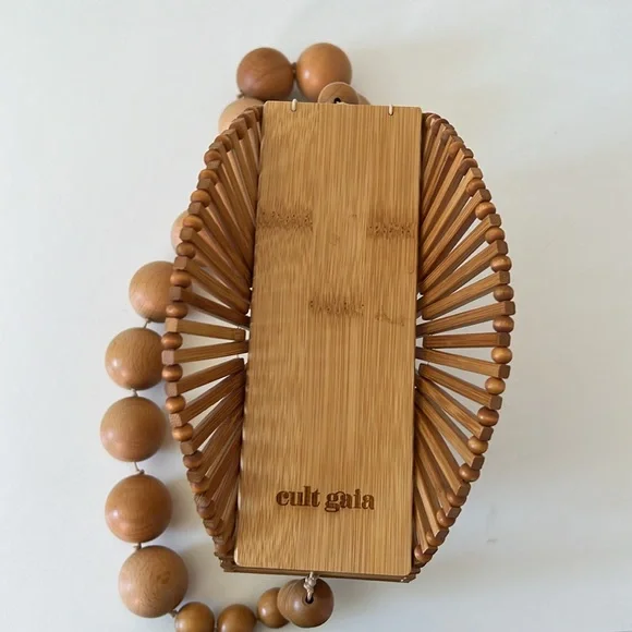 Cult Gaia Luna Wooden Bamboo Round Beaded Bag - Picture 8 of 9